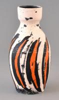 Gorka Lívia (1925-2011): Csíkos váza. Festett mázas kerámia, jelzett, tetején máz hibákkal, m: 20 cm