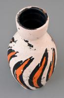 Gorka Lívia (1925-2011): Csíkos váza. Festett mázas kerámia, jelzett, tetején máz hibákkal, m: 20 cm