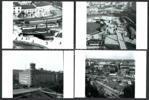 cca 1970 Budapest, Moszkva téri emlékek villamosokkal, 6 db mai nagyítás régi negatívokról, 10x15 cm