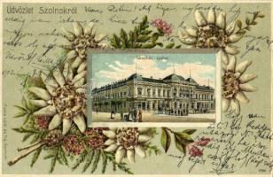 1903 Szolnok, Városház épülete. Fuchs Lipót és fia kiadása, Art Nouveau, floral, litho