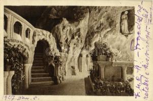 1927 Budapest XI. Gellért-hegyi lourdesi barlang, Magyarok Nagyasszonya sziklatemplom, szentély, a kórus feljárója és a kegyoltár (vágott / cut)