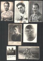 Orczán László kerékpárversenyző és pályatársai, 7 db vintage fotó, ebből hat feliratozott, az egyik sportoló horogkeresztes pólóban, a képeken kisebb hibák, 14x9 cm és 9x6 cm között