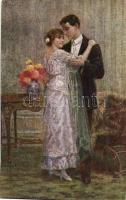 Romantic couple, Italian art postcard, Ars Parva 371-4. s: Busorini
