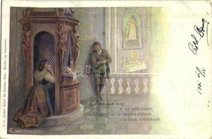 1901 És bocsásd meg a mi vétkeinket, miképpen mi is megbocsájtunk ellenünk véteteknek / confession, Lords Prayer, art postcard s: E. Döcker
