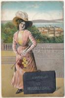 1912 Miskolc, leporellolap esernyős hölggyel (fa)