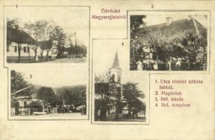 1914 Magyarújfalu (Kétújfalu), utca, lelkészlak, református iskola és templom, magánlak + Teklafalu Postai Ügyn.