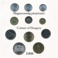 1993. 10f-200Ft (11xklf) forgalmi sor dísztokban, benne 200Ft Ag "MNB", "Magyarország...