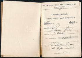 1909 Első Dunavidéki Takarékpénztár Kiskőrősön. Kölcsön törlesztési könyv