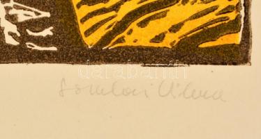 Somlai Vilma (1938-2007): Kék lámpa. Színes linó (72/100), papír, jelzett, 39×30 cm