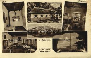 1943 Badacsonylábdihegy (Badacsonytördemic), Badacsony, Rodostó turistaház, étterem, hall, hálószoba, belsők, kilátás Szigligetre (EB)
