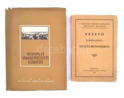 1929-1954 Budapest városépítészeti kérdései. Az 1953. nov. 20-21.-én tartott ankét anyaga. Szerk.: Preisich Gábor, Sós Aladár, Brenner János. Bp., 1954, Építésügyi Kiadó. Kiadói papírkötés, kissé szakadozott borítószélekkel. Megjelent 600 példányban.+Magyar Nemzeti Múzeum történeti osztálya vezető a kiállított gyűjteményekben. Összeáll.: Varjú Elemér. Bp., 1929, MNM. Kiadói papírkötés, szakadozott borítóval.