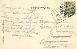 1909 Bezenye, Pallesdorf; Fő utca, gyerekek, templom. Kiadja Nozdroviczky Mária + "Bezenye post...