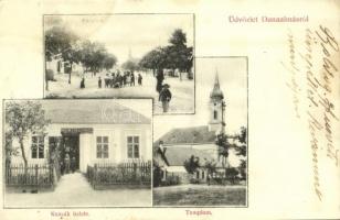 1915 Dunaalmás, Fő utca, templom, Kuszák üzlete (fl)