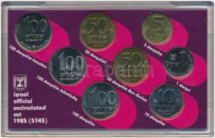Izrael 1985. 1Sh-100Sh (8xklf) forgalmi sor eredeti tokban T:1 Israel 1985. 1 Sheqel - 100 Sheqalim (8xdiff) coin set in original case C:UNC