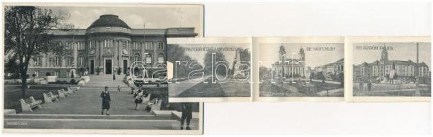 Debrecen, Déri Múzeum. leporellólap, belül: Arany BIka szálloda, Nagyerdői honvéd emlékmű, Reformátu...