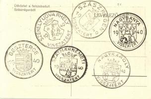 Szászrégen, Reghin; Üdvözlet a felszabadult Szászrégenből! Fő tér, autóbusz, automobilok, tömeg, üzl...