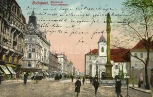 1914 Budapest VIII. Rákóczi út, Rókus kórház, villamos, üzletek (EK)