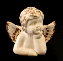 Aranyozott kerámia angyalka, kopásnyomokkal, máz alatti repedésekkel, m: 12 cm