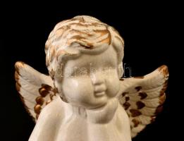 Aranyozott kerámia angyalka, kopásnyomokkal, máz alatti repedésekkel, m: 12 cm