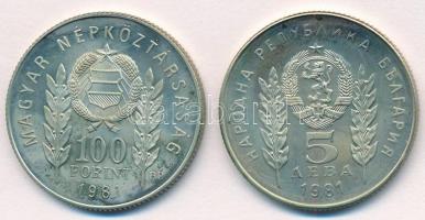 1981. 100Ft Cu-Ni-Zn + 5L Cu-Ni-Zn "Bulgária 1300 éves" magyar-bolgár közös kiadás, eredet...