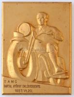 1937. TAMC (Tolnavármegyei Autós és Motoros Club) Bartal György Emlékversenye aranyozott Br plakett, eredeti tokban (57,5x43mm) T:1-