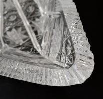 Ólomkristály üveg tál, csillag mintával, metszett, csorbával, 40×22 cm