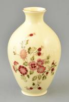 Zsolnay porcelán virágmintás váza, kézzel festett, jelzett, hibátlan, m: 15,5 cm