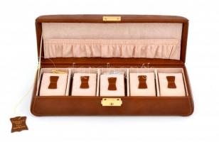 Bőr óratartó doboz, kulccsal, eredeti dobozában, szép állapotban, h: 31 cm