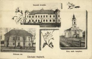 1914 Hajós, Haynald árvaház, Római katolikus templom, Plébánia lak. Bloch Vilmos kiadása, floral (EK)