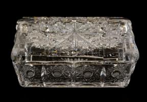 Ólomkristály üvegdoboz, metszett, kis hibával, karcolással, 12×8×5 cm