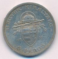 1938. 5P Ag "Szent István" T:1- kis ph. kis patina Adamo P8.1