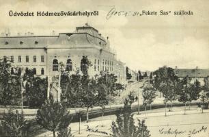 1905 Hódmezővásárhely, Fekete Sas szálloda. Kiadja Grossmann Benedek 888.