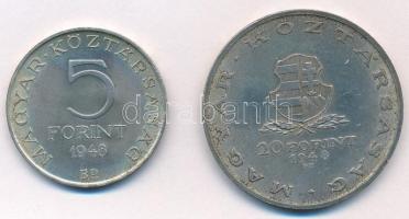 1948. 5Ft Ag "Petőfi" + 20Ft Ag "Táncsics" - "Szabadságharc sor" T:1-,...