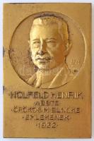 Berán Lajos (1882-1943) 1933. Holfeld Henrik, a BBTE örökös m. elnöke emlékének 1932 / B.B.T.E. Bridzs-csapatverseny 1933. I. díj aranyozott Br díjplakett hátoldalon LUDVIG gyártói jelzéssel, eredeti klubjelvényes tokban (63x42mm) T:1-