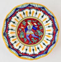 Olasz kerámia tányér, kézzel festett, jelzett, hibátlan, d: 24,5 cm