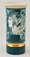 Hollóházi Szász Endre által tervezett mintával díszített porcelán váza, matricás, apró kopásnyomokkal, jelzett, m: 26 cm