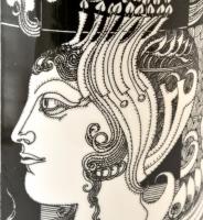 Hollóházi Szász Endre által tervezett mintával díszített porcelán váza, matricás, apró kopásnyomokka...