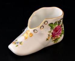 Herendi virágmintás porcelán cipő, kézzel festett, jelzett, hibátlan, h: 10 cm