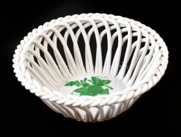 Herendi Apponyi mintás porcelán fonott kosár, kézzel festett, jelzett, hibátlan, d: 11,5 cm