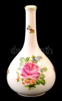 Herendi virágmintás porcelán váza, kézzel festett, jelzett, hibátlan, m: 14 cm