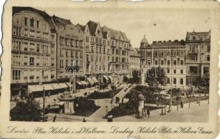 1917 Lviv, Lwów, Lemberg; Plac Halicki i ul. Walowa / Halicki Platz u. Walowa Gasse / square, street view, bank (fl)