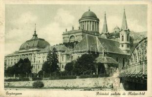 1928 Esztergom, Prímási palota és Kolos-híd (felületi sérülés / surface damage)