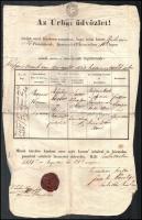 1850 Budavár, Keresztelési anyakönyvi kivonat, viaszpecséttel, hátoldalán 50f okmánybélyeggel