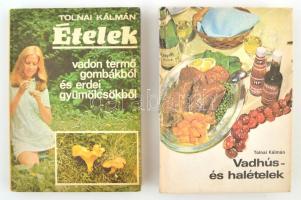 Tolnai Kálmán 2 db könyve: Vadhús és halételek.; Ételek vadon termő gombákból és erdei gyümölcsökből. Bp., 1982-1984, Népszava. Kiadói kartonált papírkötés, kopott borítóval.