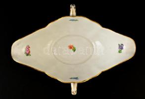 Herendi virágmintás porcelán kínáló, kézzel festett, jelzett, hibátlan, 23×17 cm
