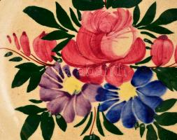 Fischer fajansz tál. Kézzel festett, jelzett, kopásokkal  d:21 cm