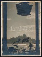 cca 1920 Budapest, Parlament a naplementében, fotó, felületén kis foltok, sérülések, 17×12 cm