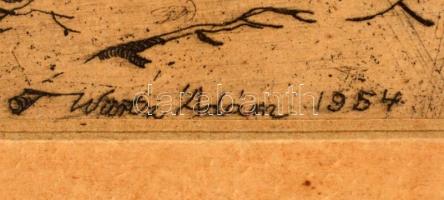 Würtz Ádám (1927-1994): Disznóvágás. Színezett rézkarc, papír, jelzett a karcon, paszpartuban,  29×3...