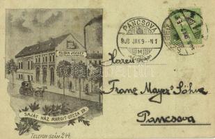 1908 Szeged, Rubin József asztalos és kárpitos műhelye, reklám. Saját ház Margit utca 19. floral