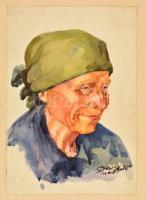 Ducsay Béla(1893-1967): Idős asszony portréja. Akvarell, papír, jelzett, hagyatéki bélyegzővel, 25×18 cm